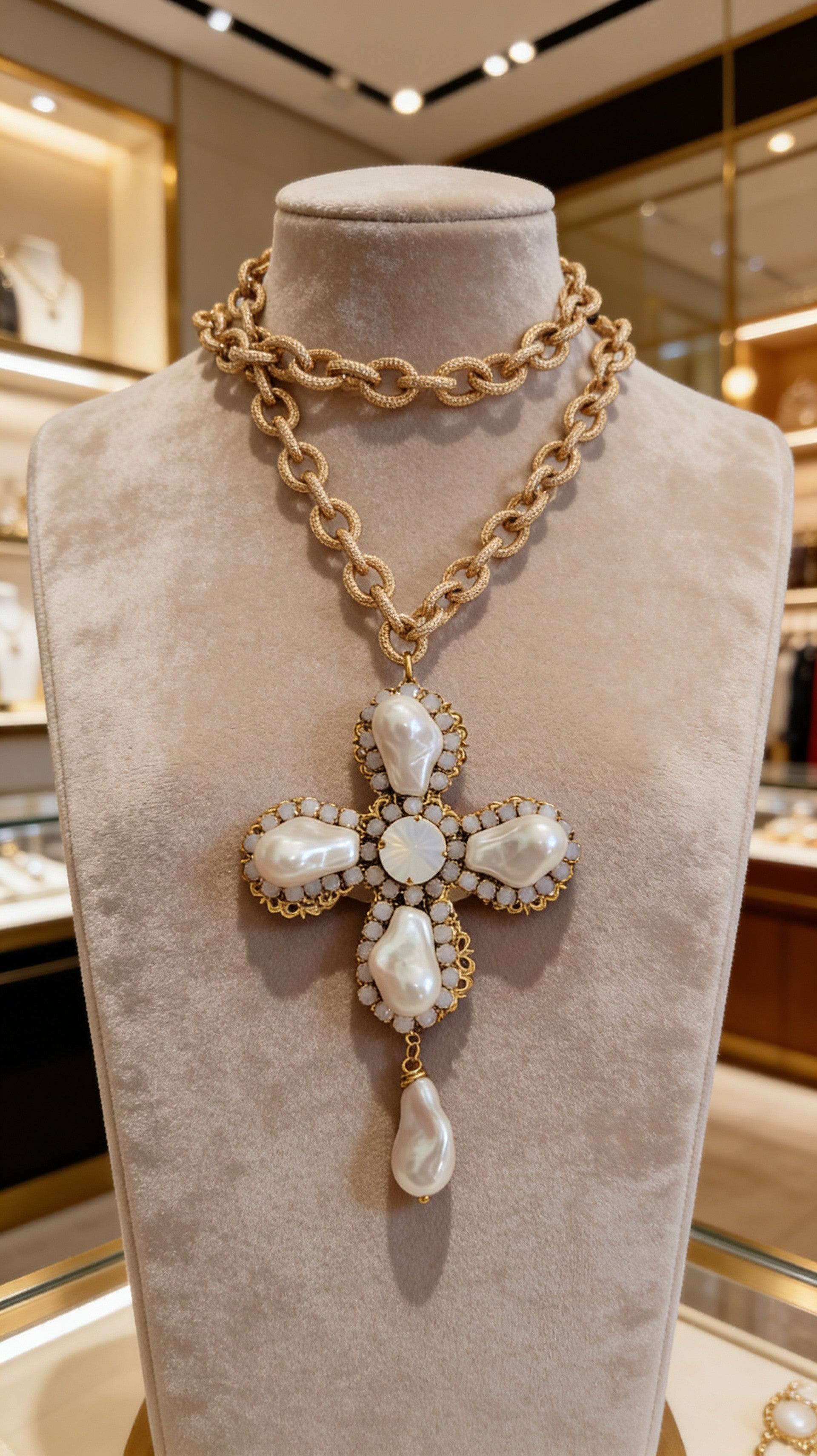 Croce con perle scaramazze e Swarovski