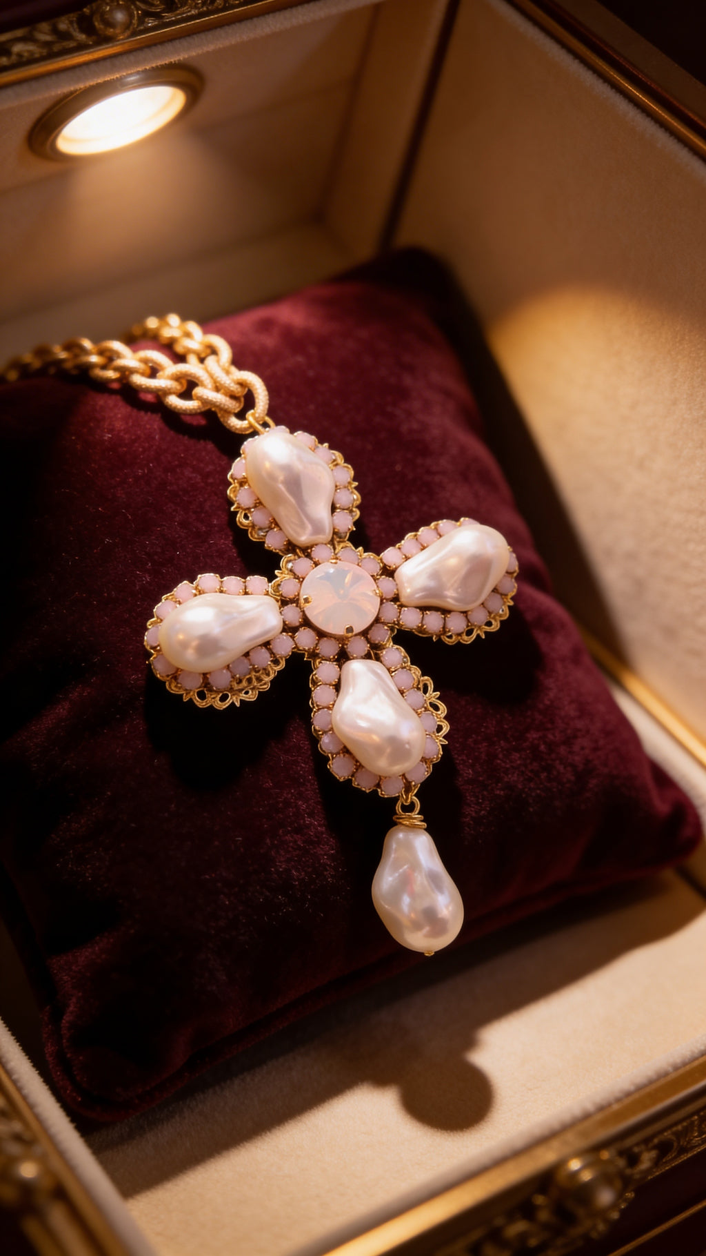 Croce con perle scaramazze e Swarovski