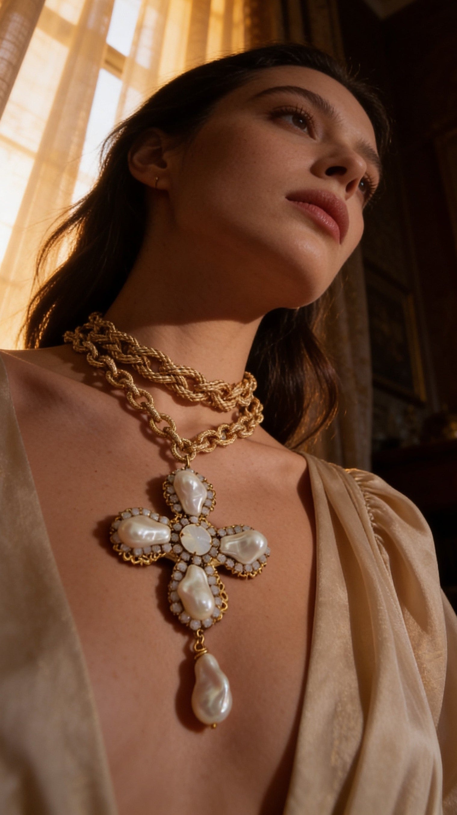 Croce con perle scaramazze e Swarovski