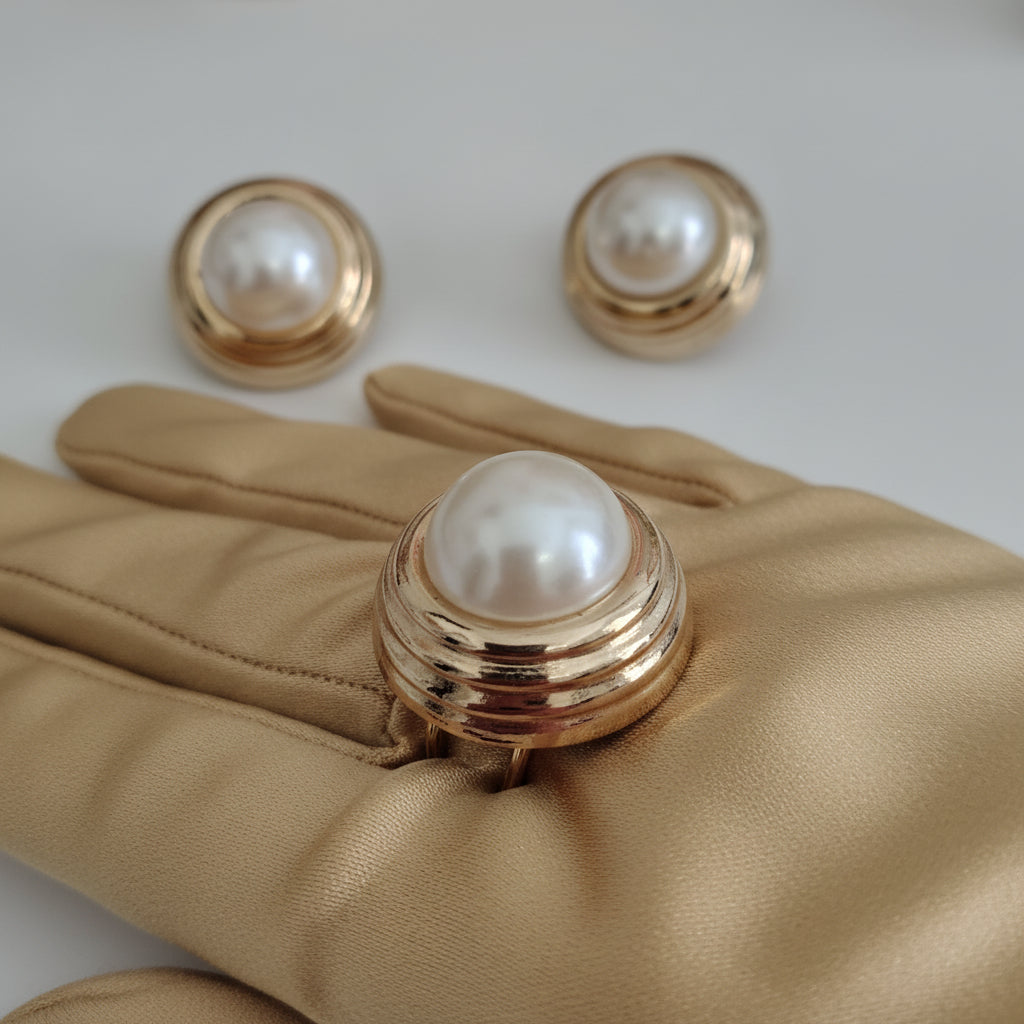 Parure orecchini e anello perla mignon