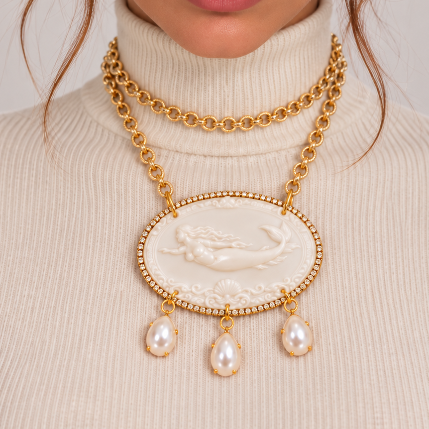 Cammeo Parthenope Bianco con gocce di perle